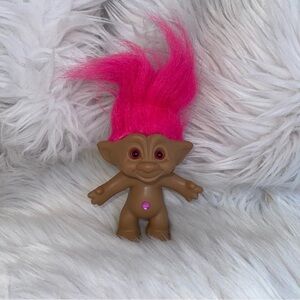 Vintage Ace Novelty Jewel Belly Treasure Good Luck Troll Hot Pink Diamond